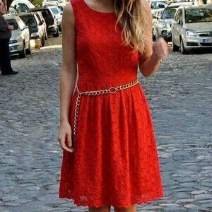 Ronni Nicole Red Lace Dress Size 12 Fit & Flare Sleeveless Elegant Party Wedding